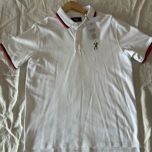 White Polo Shirt with Red and Black Accents